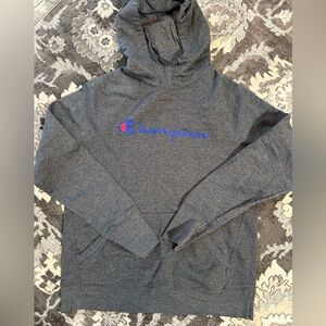 Champion Dark Gray Hoodie with Blue and Red Logo